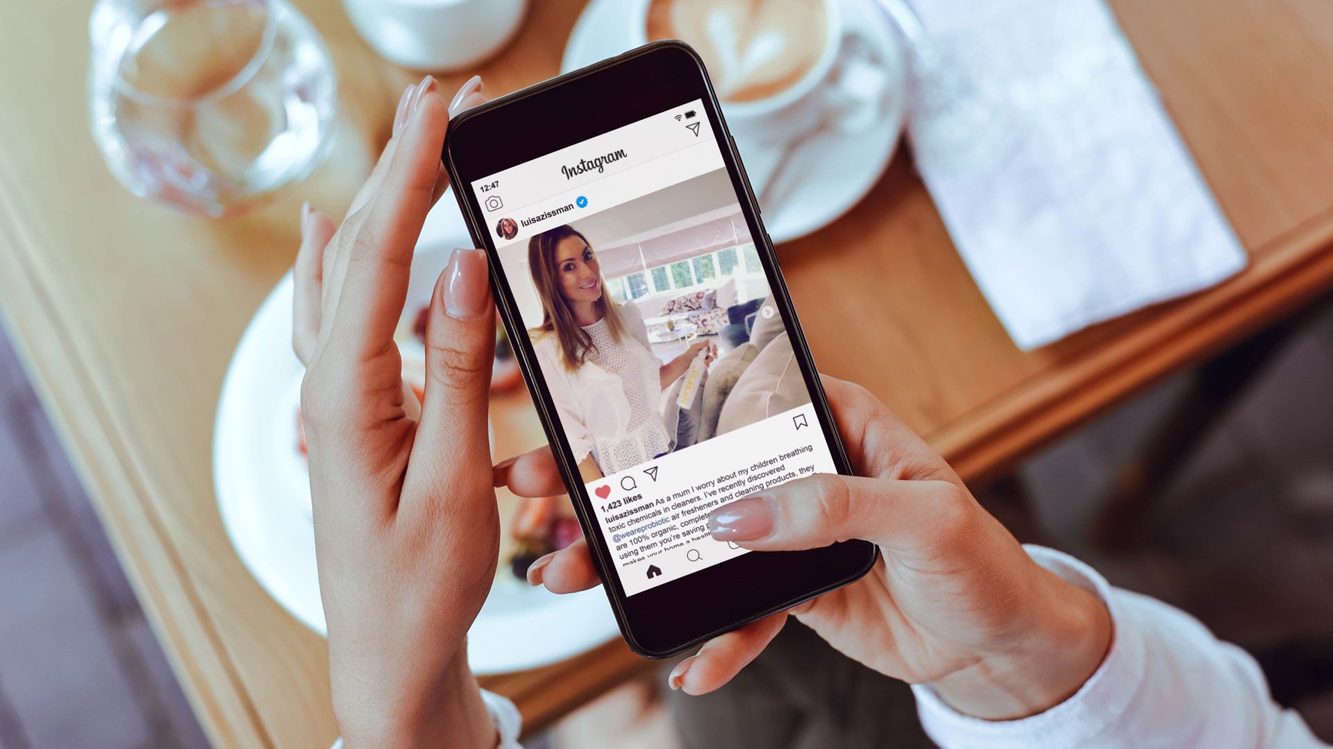 woman viewing a product endorsement by Lisa Zissman on Celebrity Secrets Instagram